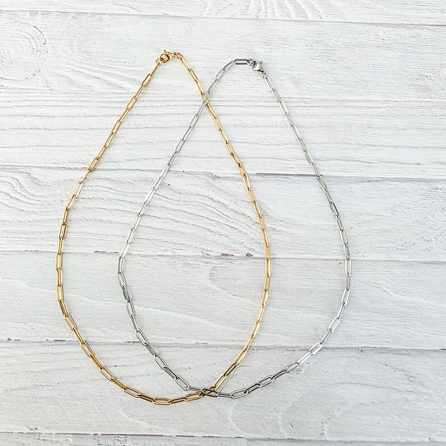 New Premium Full Necklace Paperclip Chain Finding (Silver or Gold Stainless Steel), Pack of 5, Chain #19