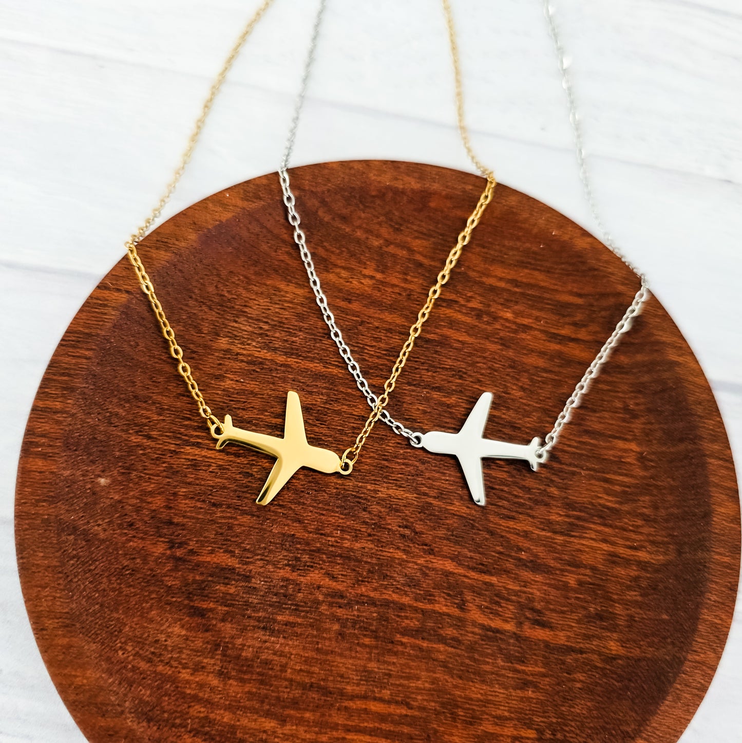 Airplane Pendant Necklace (Silver or Gold), 1 Total, Metal Blank #196