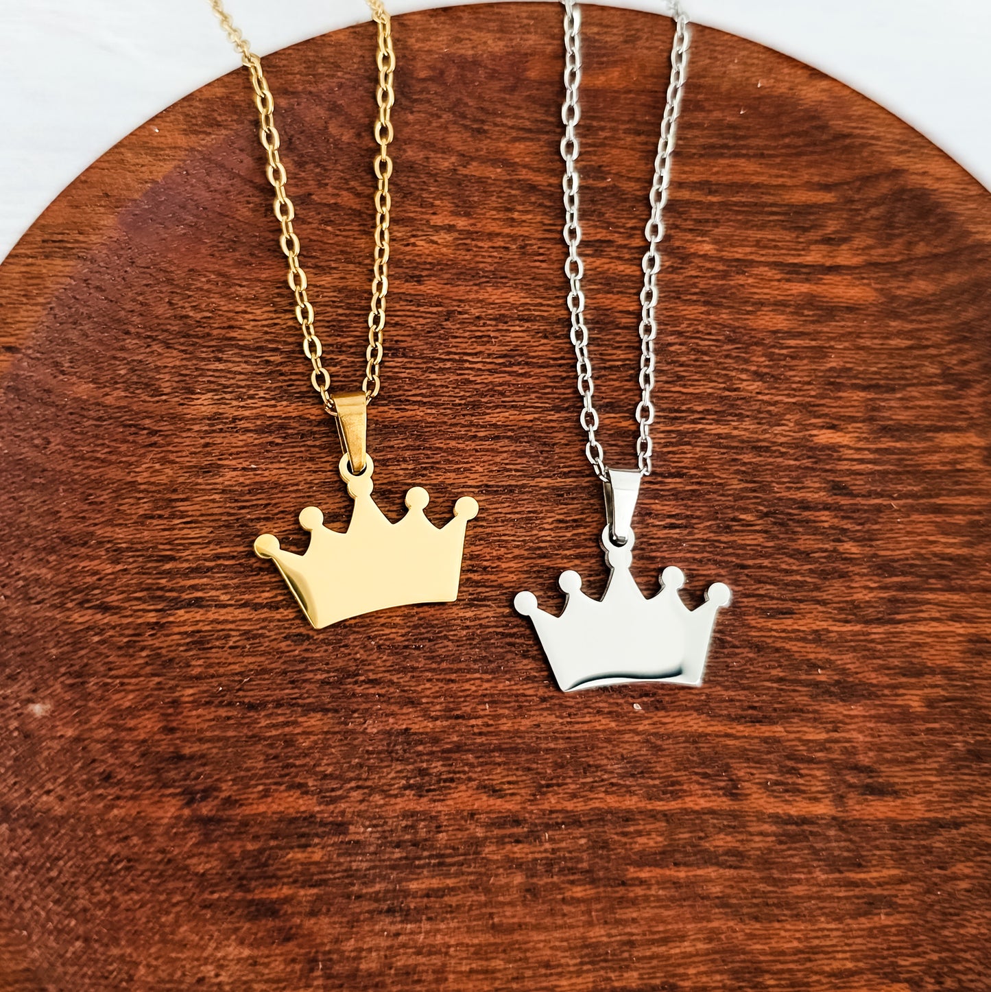 Crown Pendant Necklace (Silver or Gold), 1 Total, Metal Blank #195