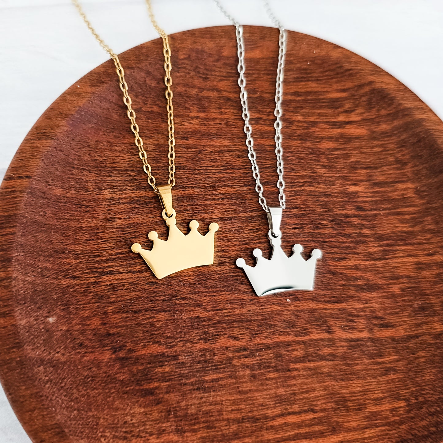 Crown Pendant Necklace (Silver or Gold), 1 Total, Metal Blank #195