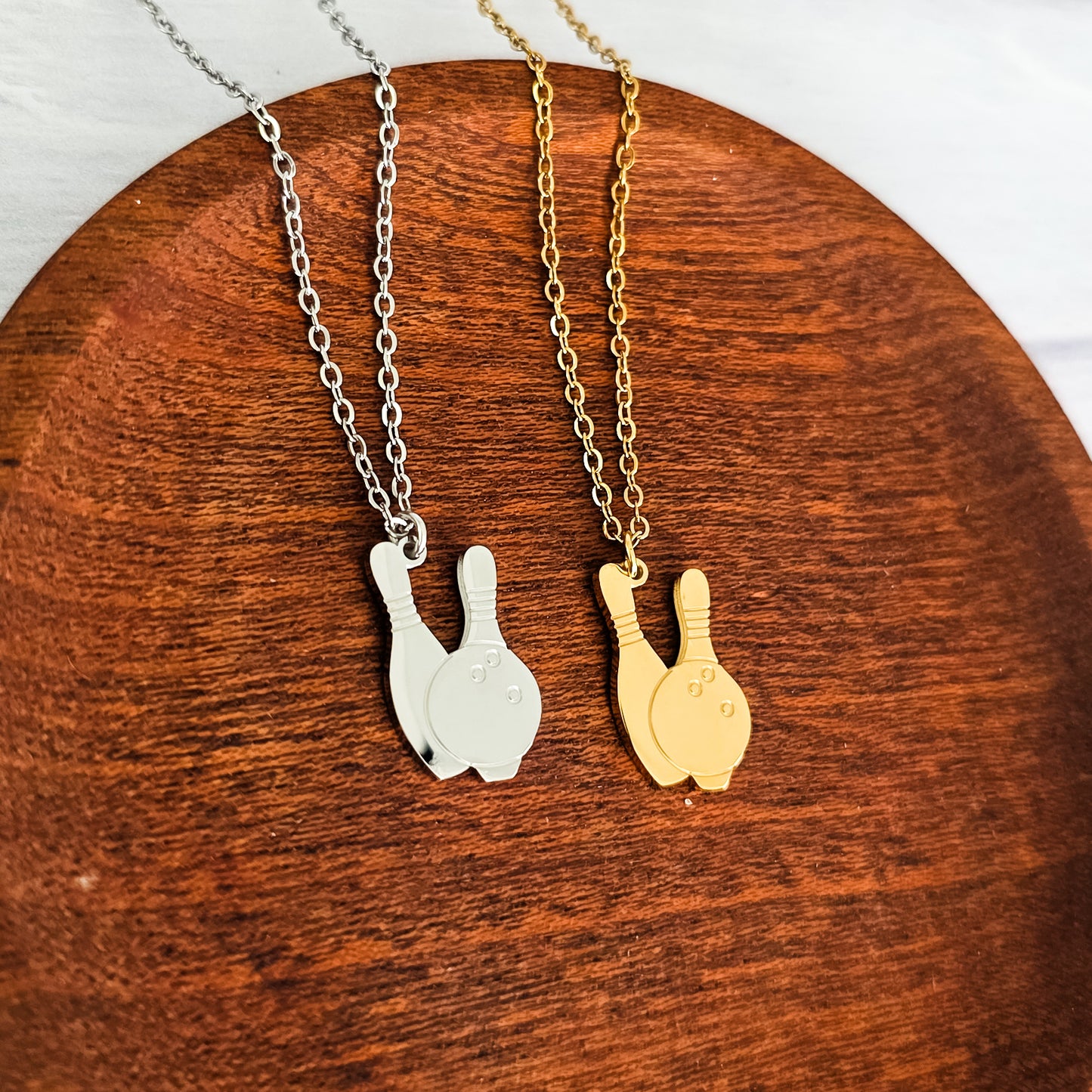 Bowling Pendant Necklace (Silver or Gold), 1 Total, Metal Blank #194