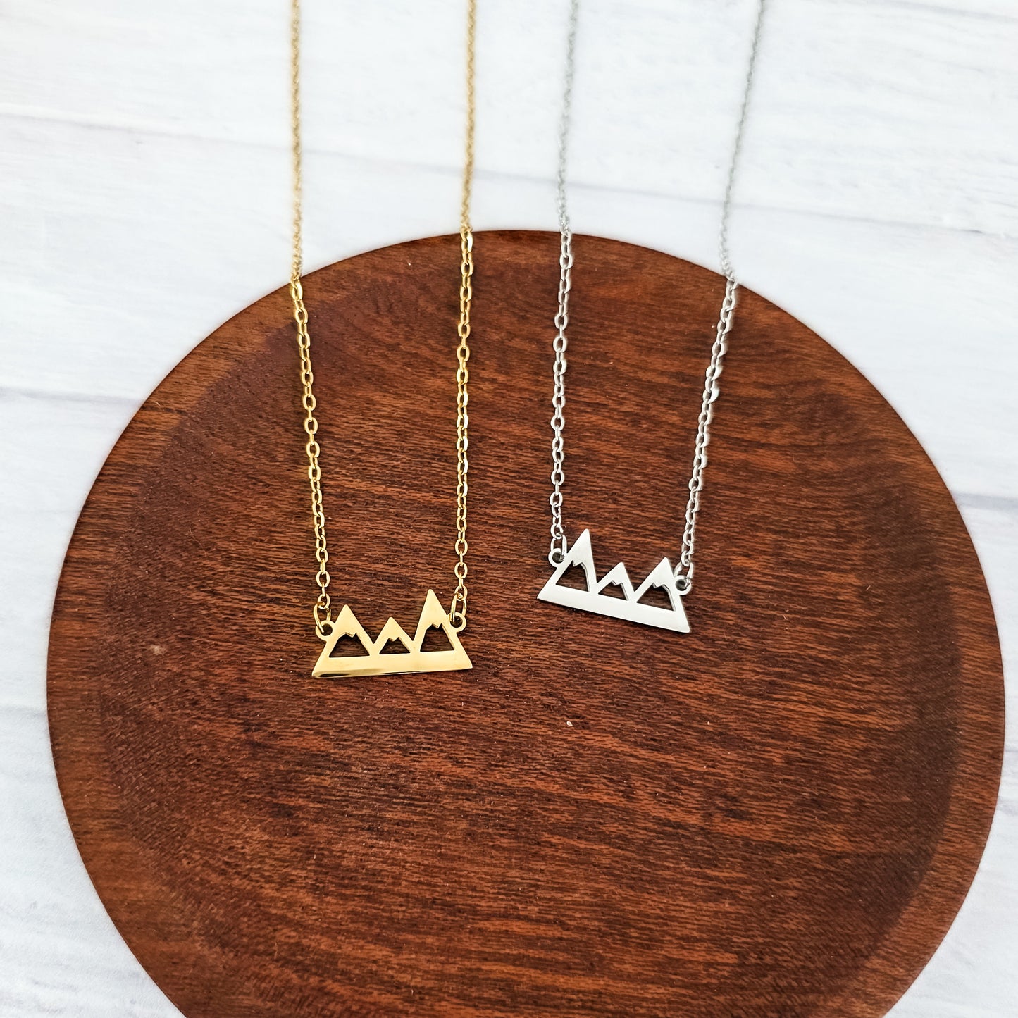 Mountains Pendant Necklace (Silver or Gold), 1 Total, Metal Blank #197
