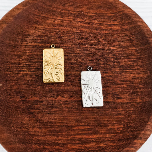 Medium Rectangle Sunburst Stainless Steel Charm (Silver or Gold), 10 Pieces, Charm #5