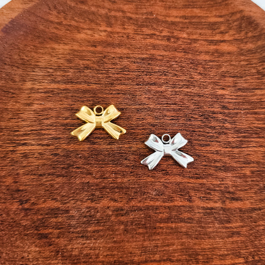Small Classic Bow Stainless Steel Charm (Silver or Gold), 10 Pieces, Bow #59