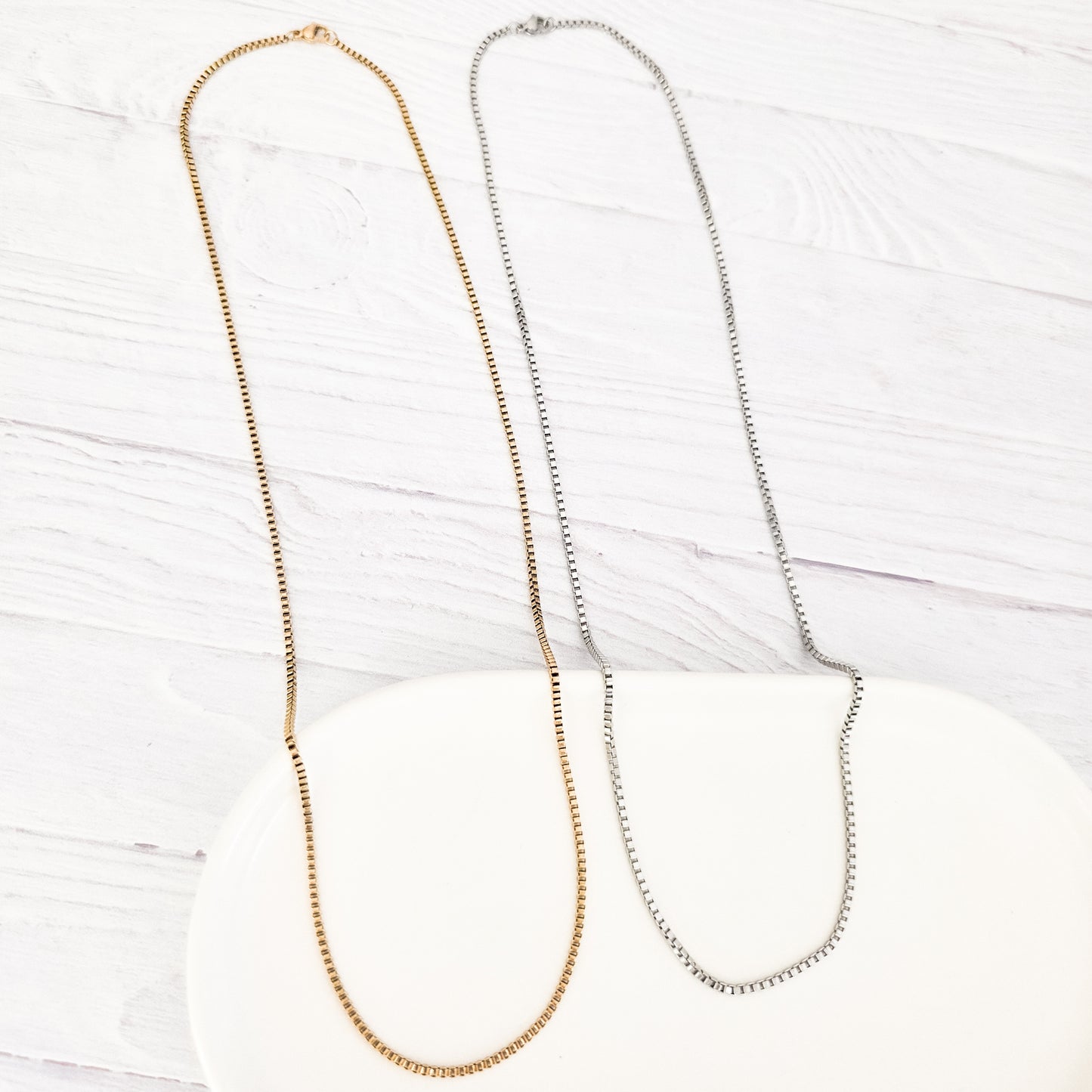 New Premium Men's Full Box Chain Necklace Finding (Silver or Gold Stainless Steel), Pack of 5, Chain #30