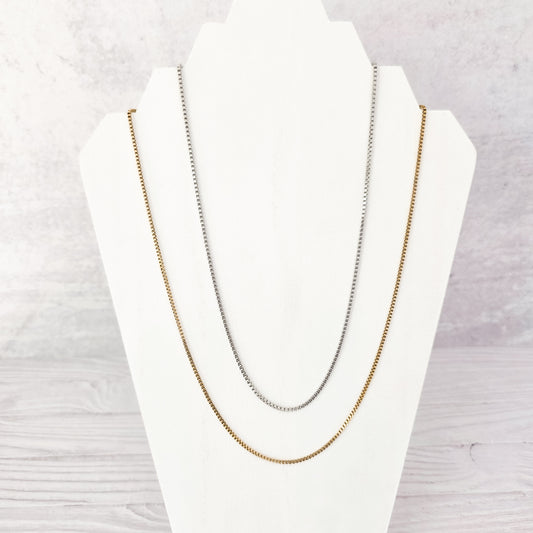 New Premium Men's Full Box Chain Necklace Finding (Silver or Gold Stainless Steel), Pack of 5, Chain #30