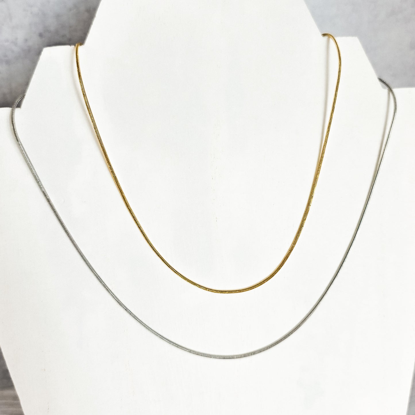 New Premium Full Round Snake Chain Necklace Finding (Silver or Gold Stainless Steel), Pack of 5, Chain #28