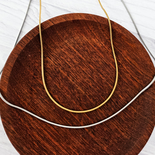 New Premium Full Round Snake Chain Necklace Finding (Silver or Gold Stainless Steel), Pack of 5, Chain #28