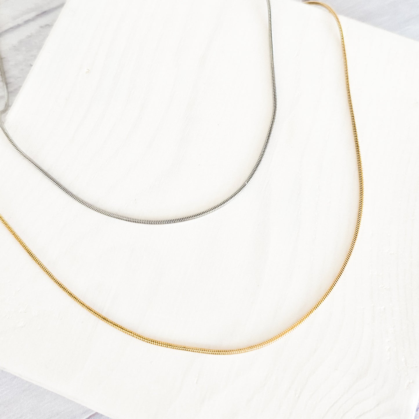 New Premium Full Round Snake Chain Necklace Finding (Silver or Gold Stainless Steel), Pack of 5, Chain #28