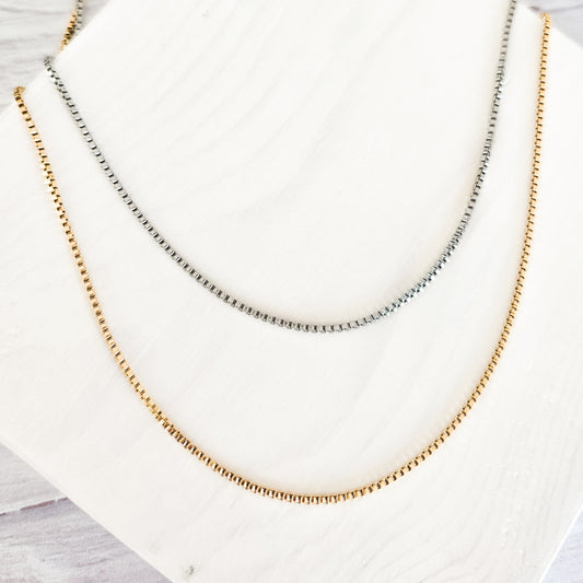 New Premium Women's Full Box Chain Necklace Finding (Silver or Gold Stainless Steel), Pack of 5, Chain #25