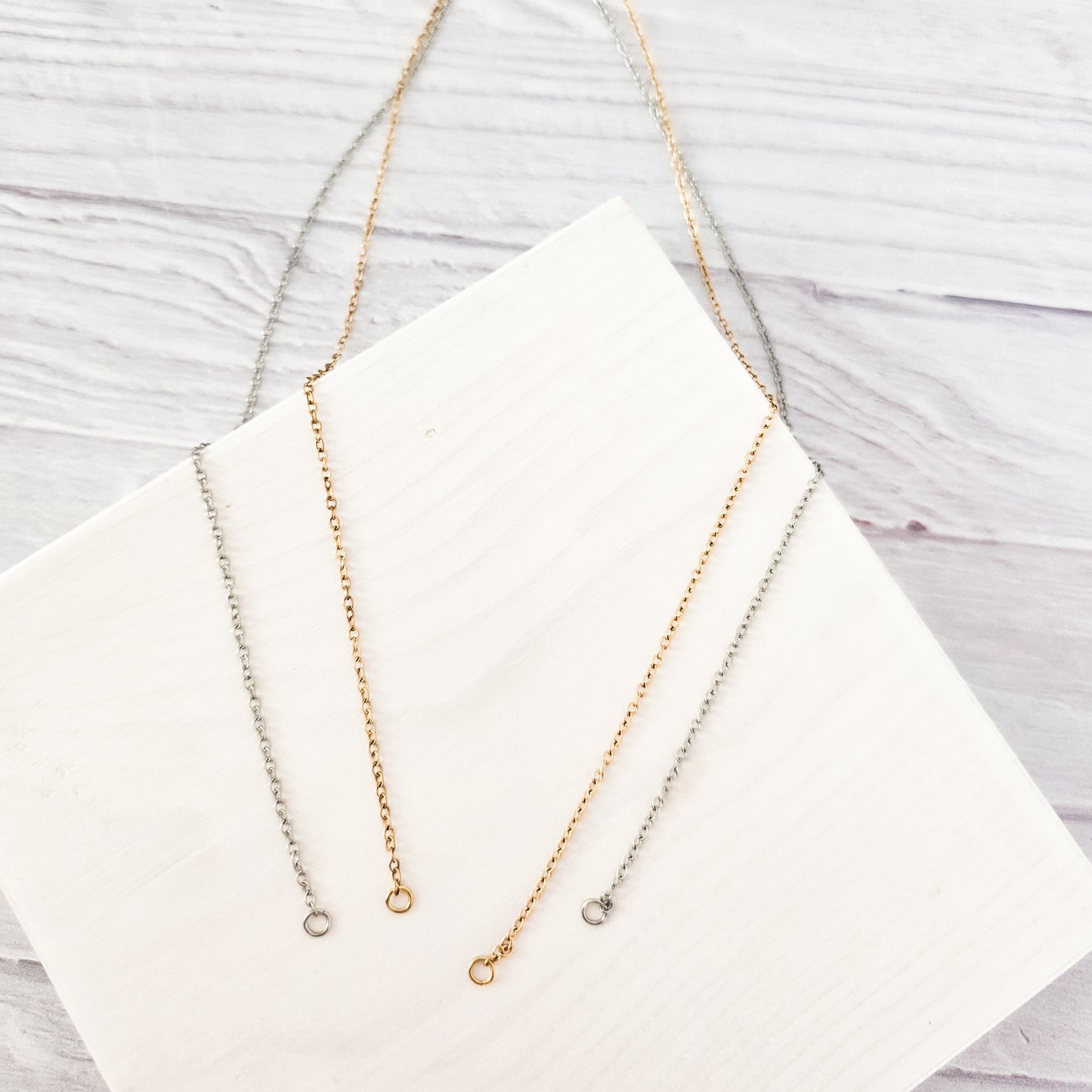 New Premium Split Minimalist Cable Chain Necklace Finding (Silver or Gold Stainless Steel), Pack of 5, Chain #20