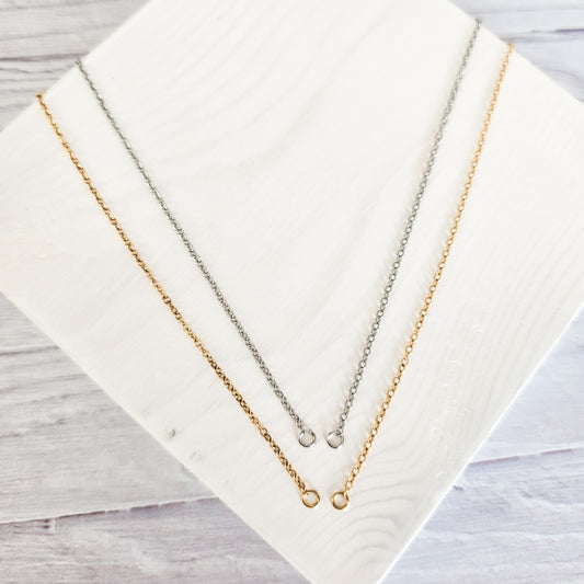 New Premium Split Minimalist Cable Chain Necklace Finding (Silver or Gold Stainless Steel), Pack of 5, Chain #20