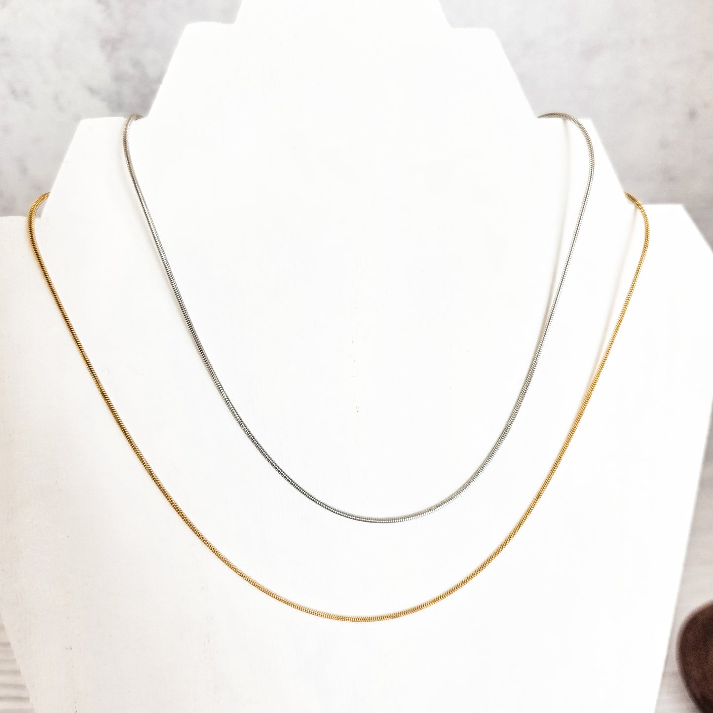 New Premium Full Round Snake Chain Necklace Finding (Silver or Gold Stainless Steel), Pack of 5, Chain #28