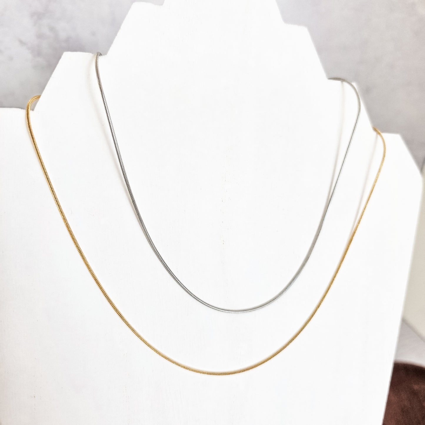 New Premium Full Round Snake Chain Necklace Finding (Silver or Gold Stainless Steel), Pack of 5, Chain #28