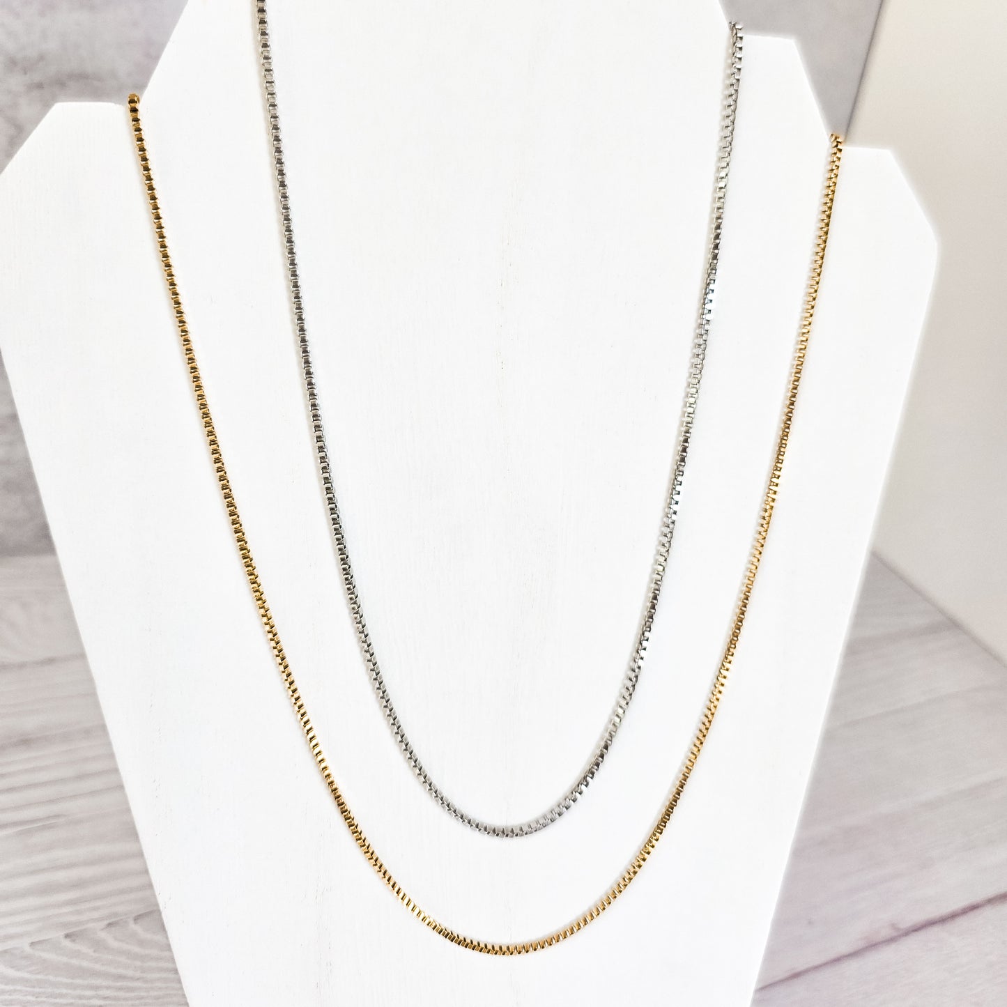 New Premium Men's Full Box Chain Necklace Finding (Silver or Gold Stainless Steel), Pack of 5, Chain #30