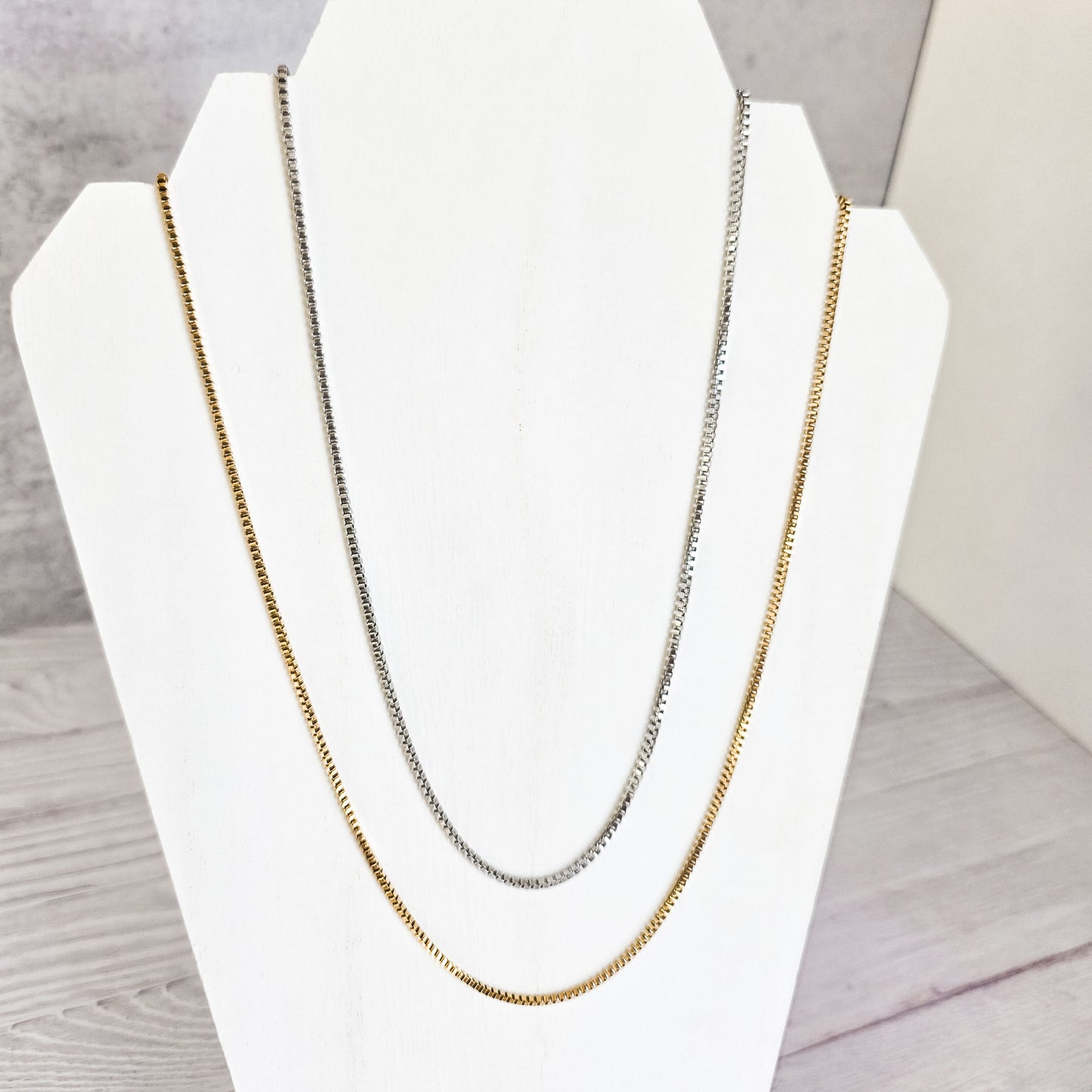 New Premium Men's Full Box Chain Necklace Finding (Silver or Gold Stainless Steel), Pack of 5, Chain #30