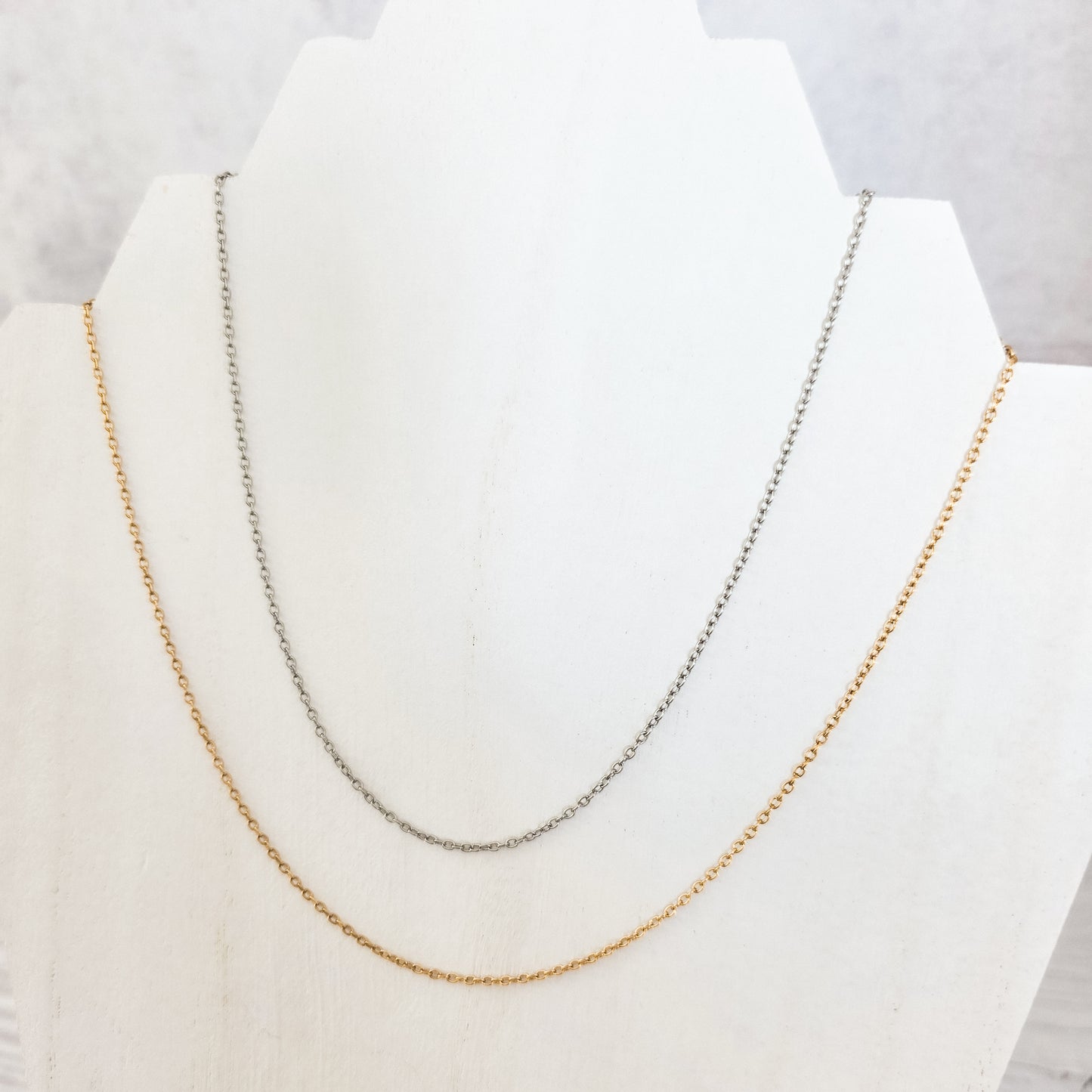 New Premium Full Minimalist Cable Chain Necklace Finding (Silver or Gold Stainless Steel), Pack of 5, Chain #29