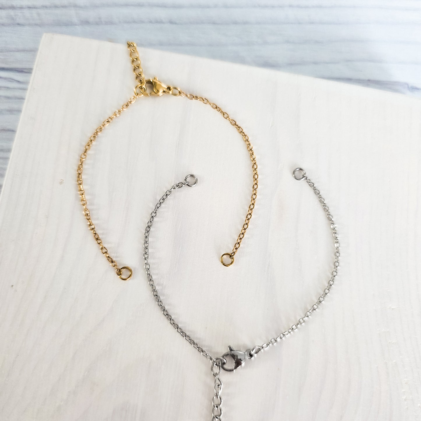 New Premium Split Minimalist Cable Chain Bracelet Finding (Silver or Gold Stainless Steel), Pack of 5, Chain #21