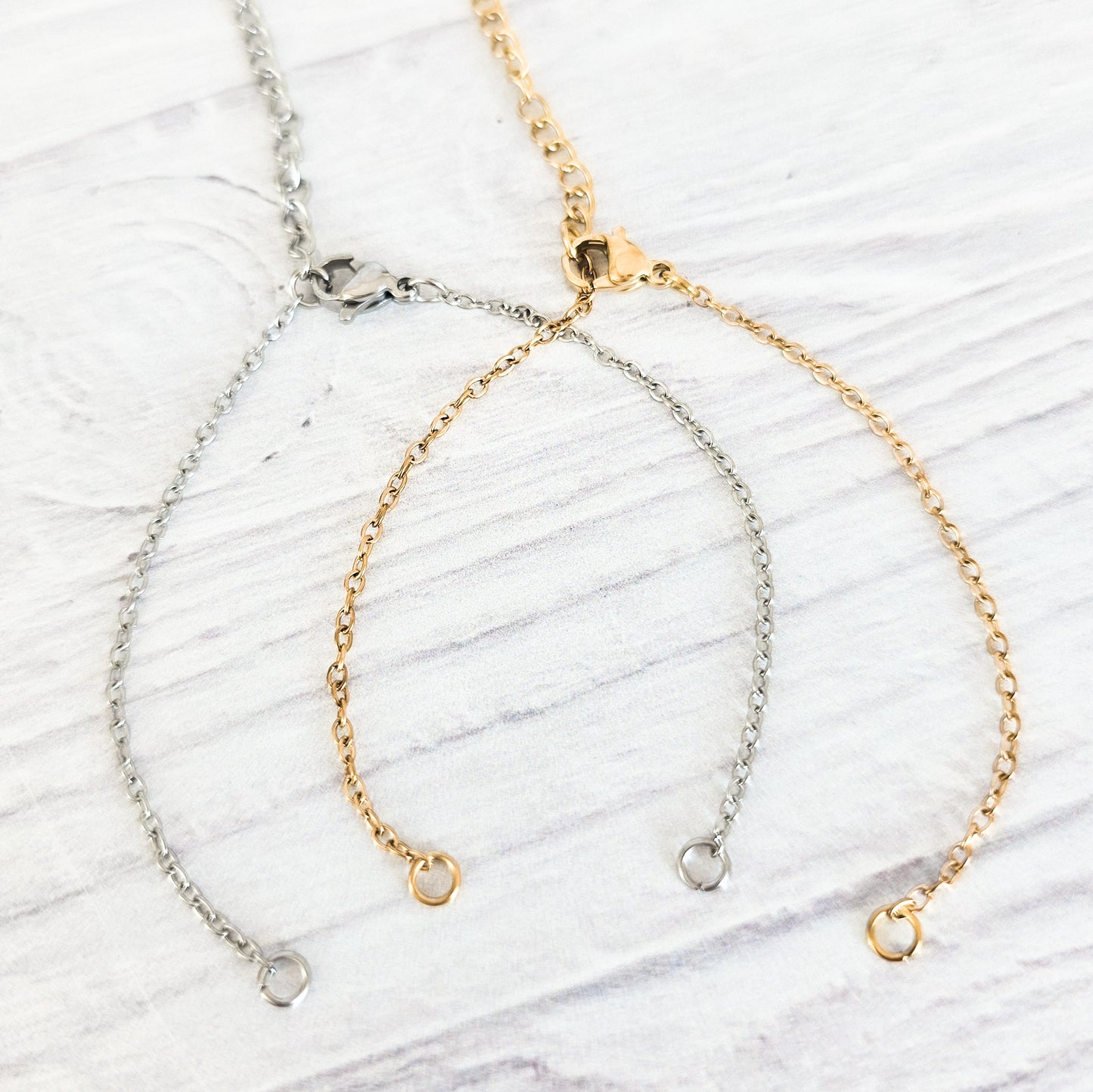 New Premium Split Minimalist Cable Chain Bracelet Finding (Silver or Gold Stainless Steel), Pack of 5, Chain #21
