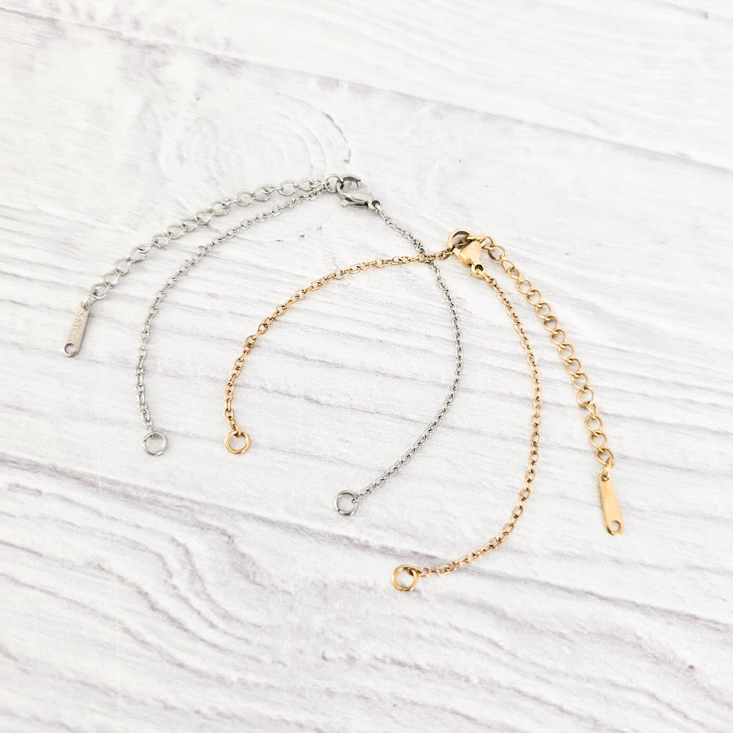 New Premium Split Minimalist Cable Chain Bracelet Finding (Silver or Gold Stainless Steel), Pack of 5, Chain #21