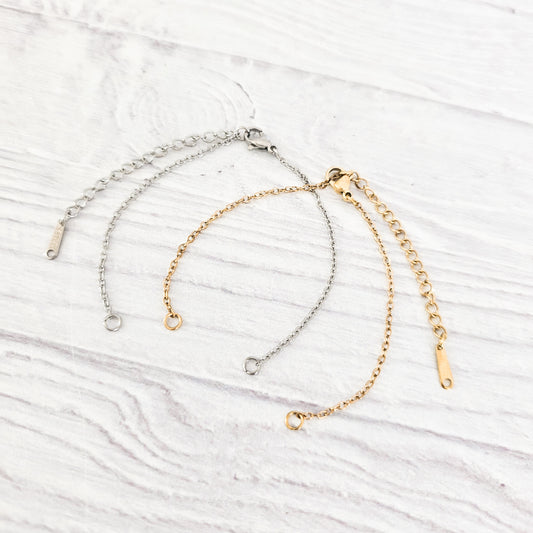 New Premium Split Minimalist Cable Chain Bracelet Finding (Silver or Gold Stainless Steel), Pack of 5, Chain #21