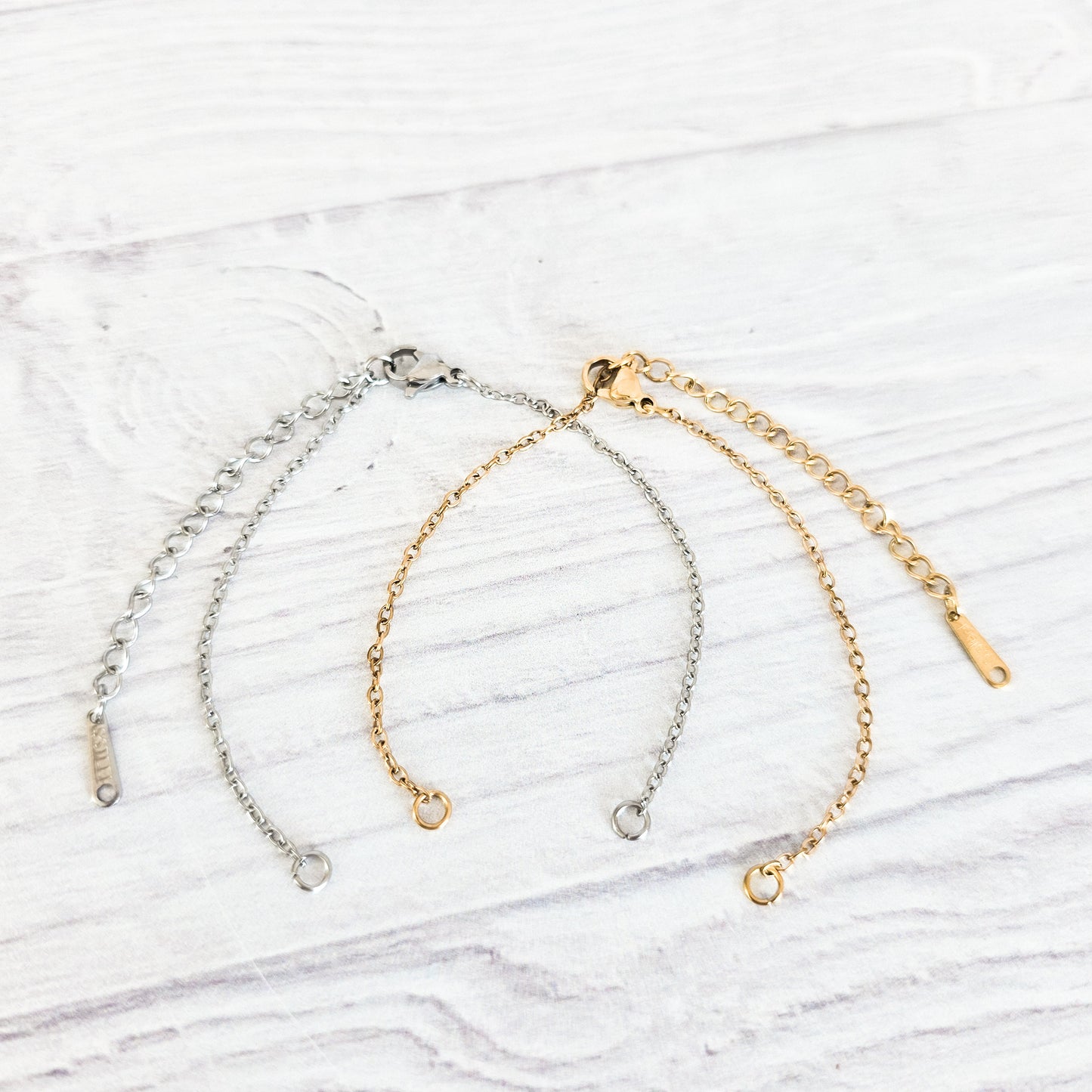 New Premium Split Minimalist Cable Chain Bracelet Finding (Silver or Gold Stainless Steel), Pack of 5, Chain #21