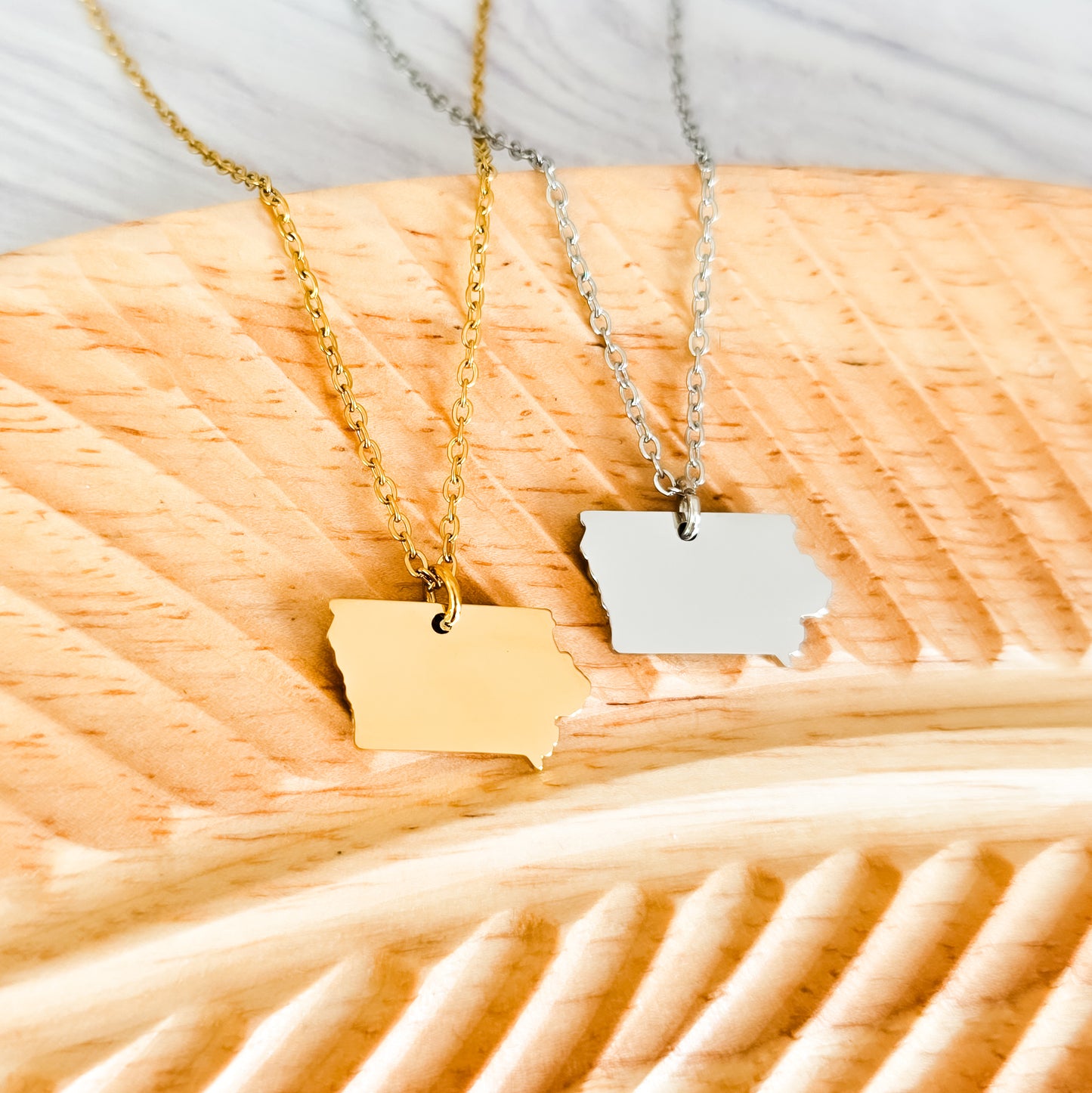 Iowa Pendant Necklace (Silver or Gold), 1 Total, Metal Blank #209