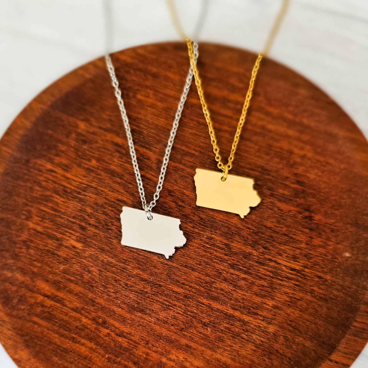 Iowa Pendant Necklace (Silver or Gold), 1 Total, Metal Blank #209