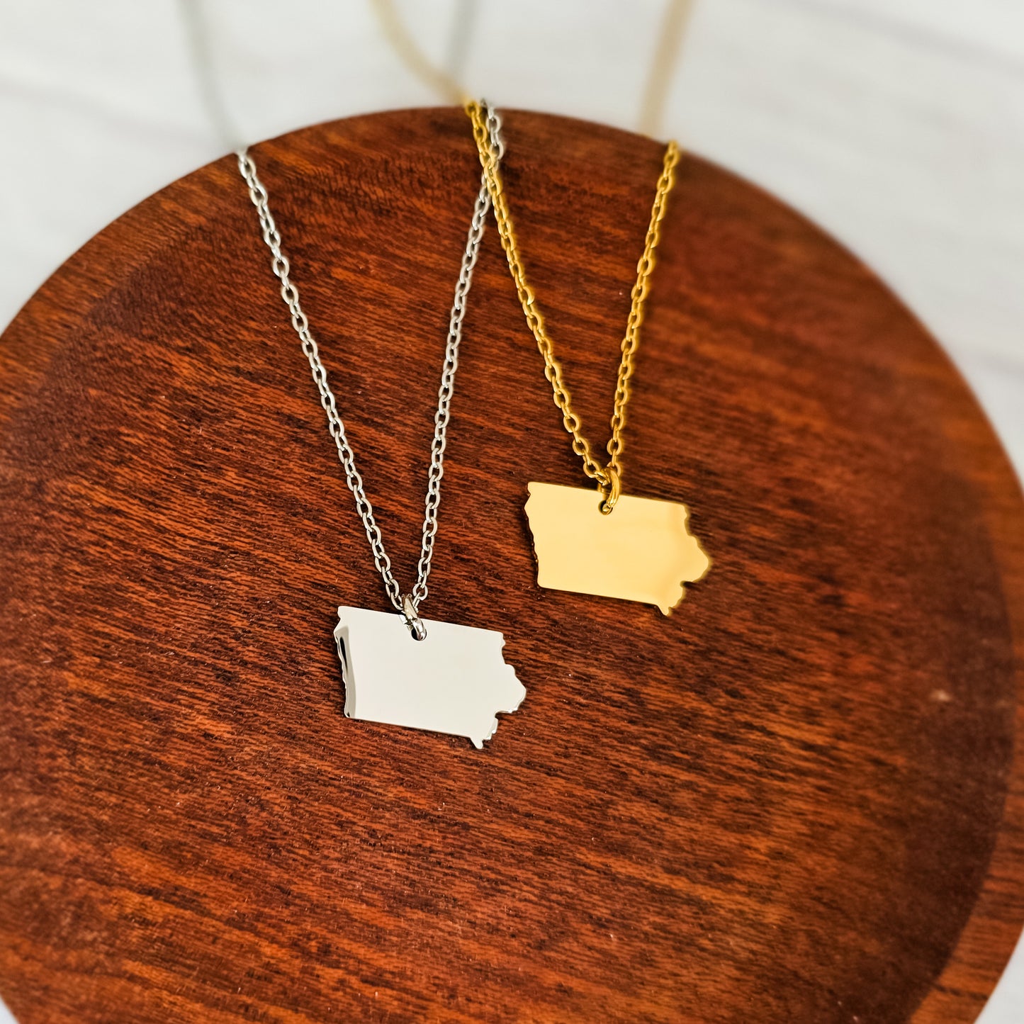 Iowa Pendant Necklace (Silver or Gold), 1 Total, Metal Blank #209