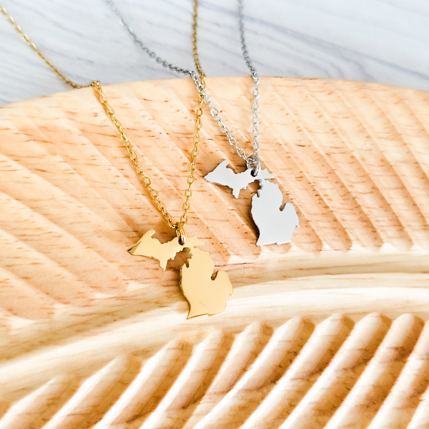 Michigan Pendant Necklace (Silver or Gold), 1 Total, Metal Blank #206