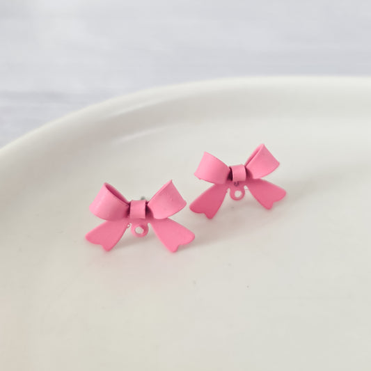 Bubblegum Pink Stainless Steel Bow Stud Connector, 10 Pieces, Bow #5