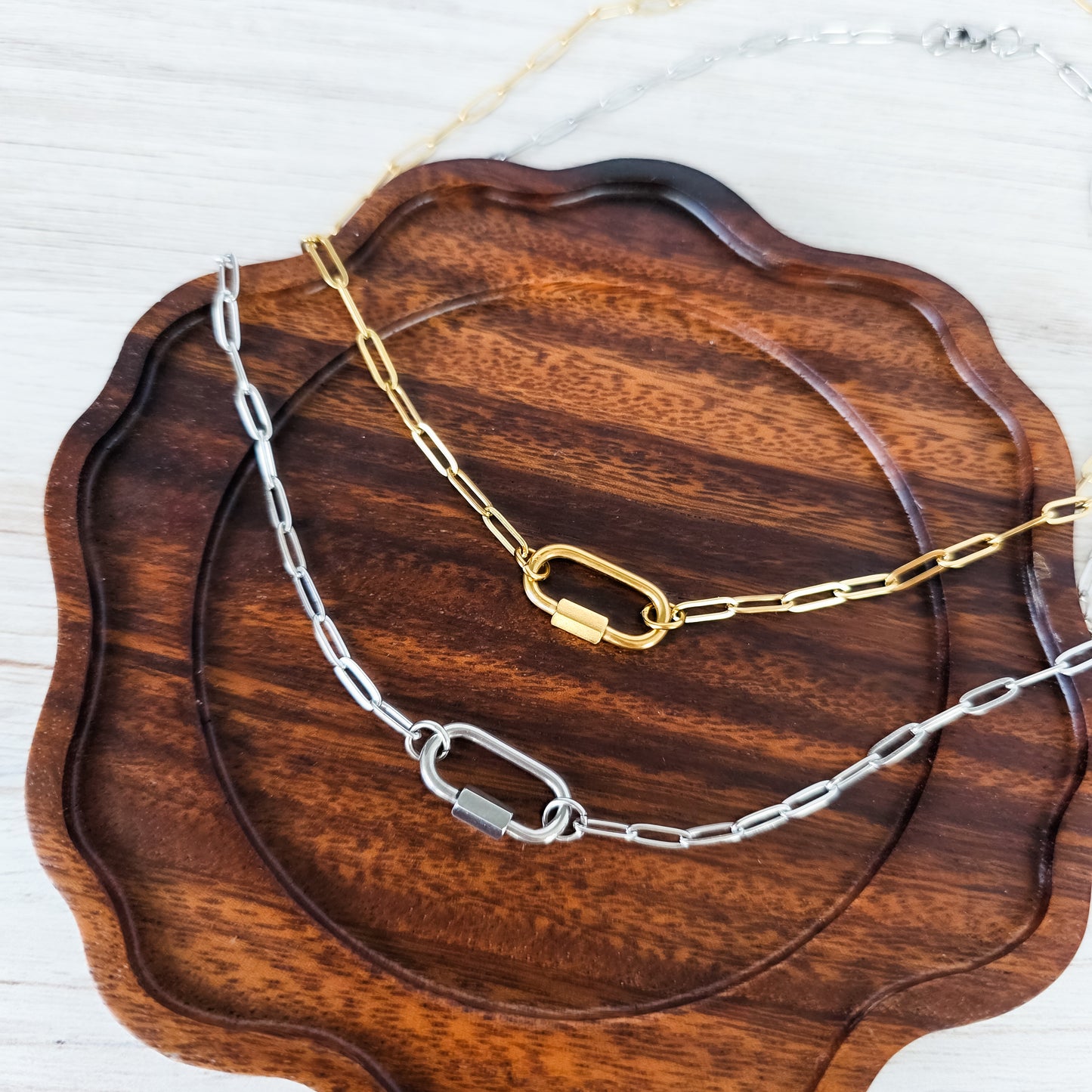 Oval Carabiner Paperclip Chain Necklace (Silver or Gold), 1 Total, Metal Blank #216