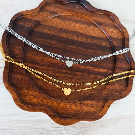 Petite Heart Double Chain Anklet (Silver or Gold), 1 Total, Metal Blank #215