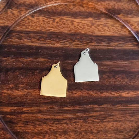 Cow Tag Pendants with Attached Jump Rings (Silver or Gold), 5 Total, Metal Blank #219