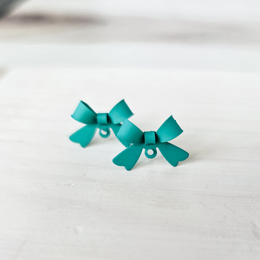 Deep Teal Stainless Steel Bow Stud Connector, 10 Pieces, Bow #72