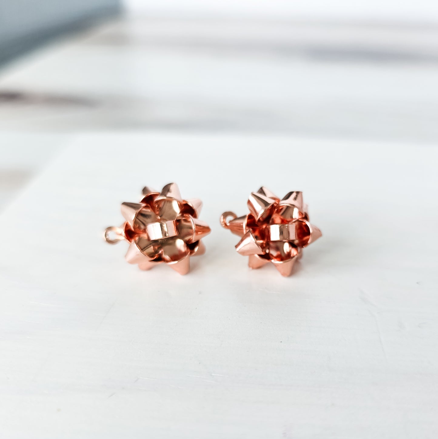Rose Gold Gift Box Stainless Steel Bow Stud Connector, 1 Pair, Bow #78