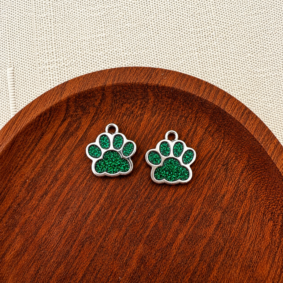 Emerald Green Paw Print Stainless Steel Charm, 10 Pieces, Warehouse Event #65