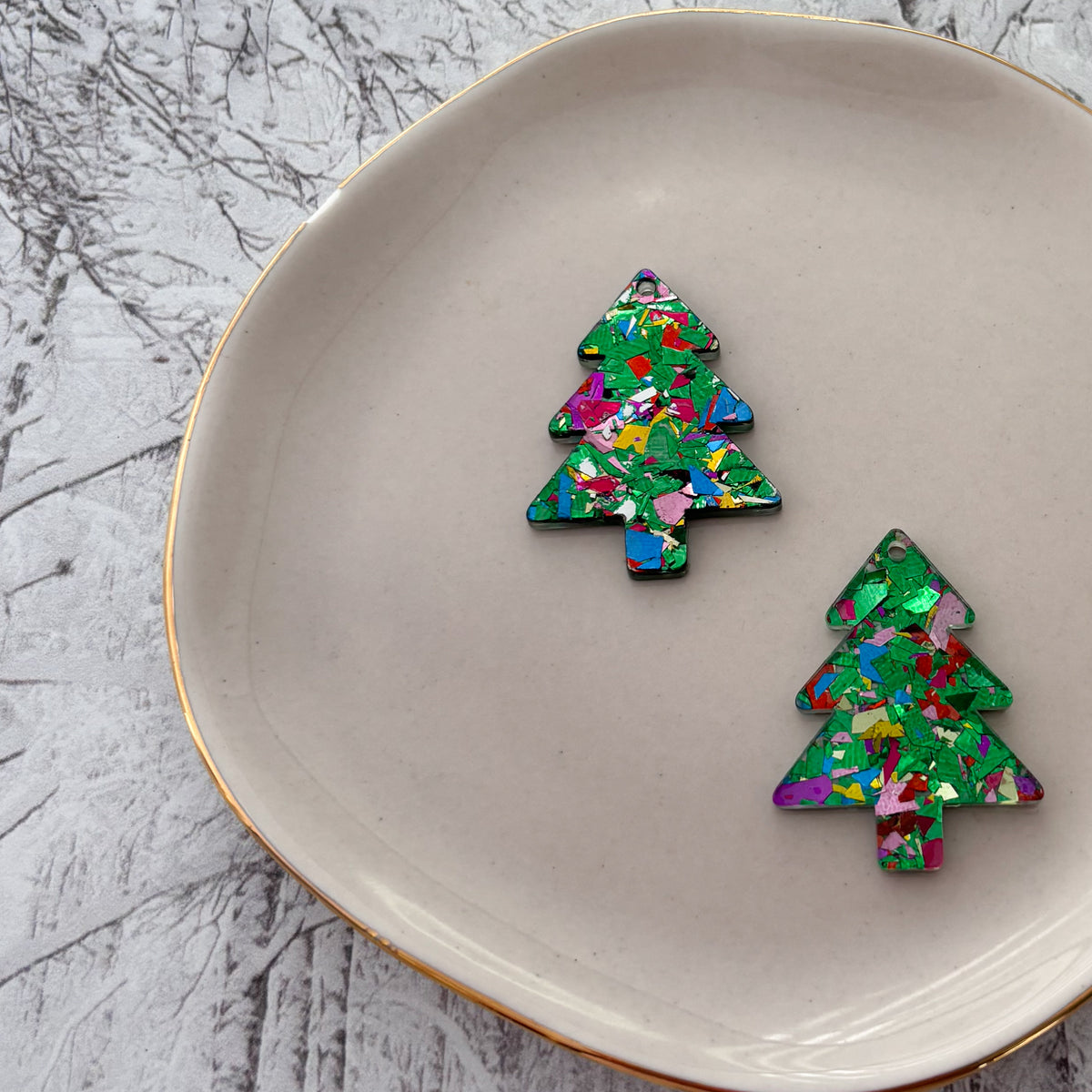 Green Holiday Tree Confetti Acrylic Blanks (Pendant), 1 pair, Warehouse Event #63