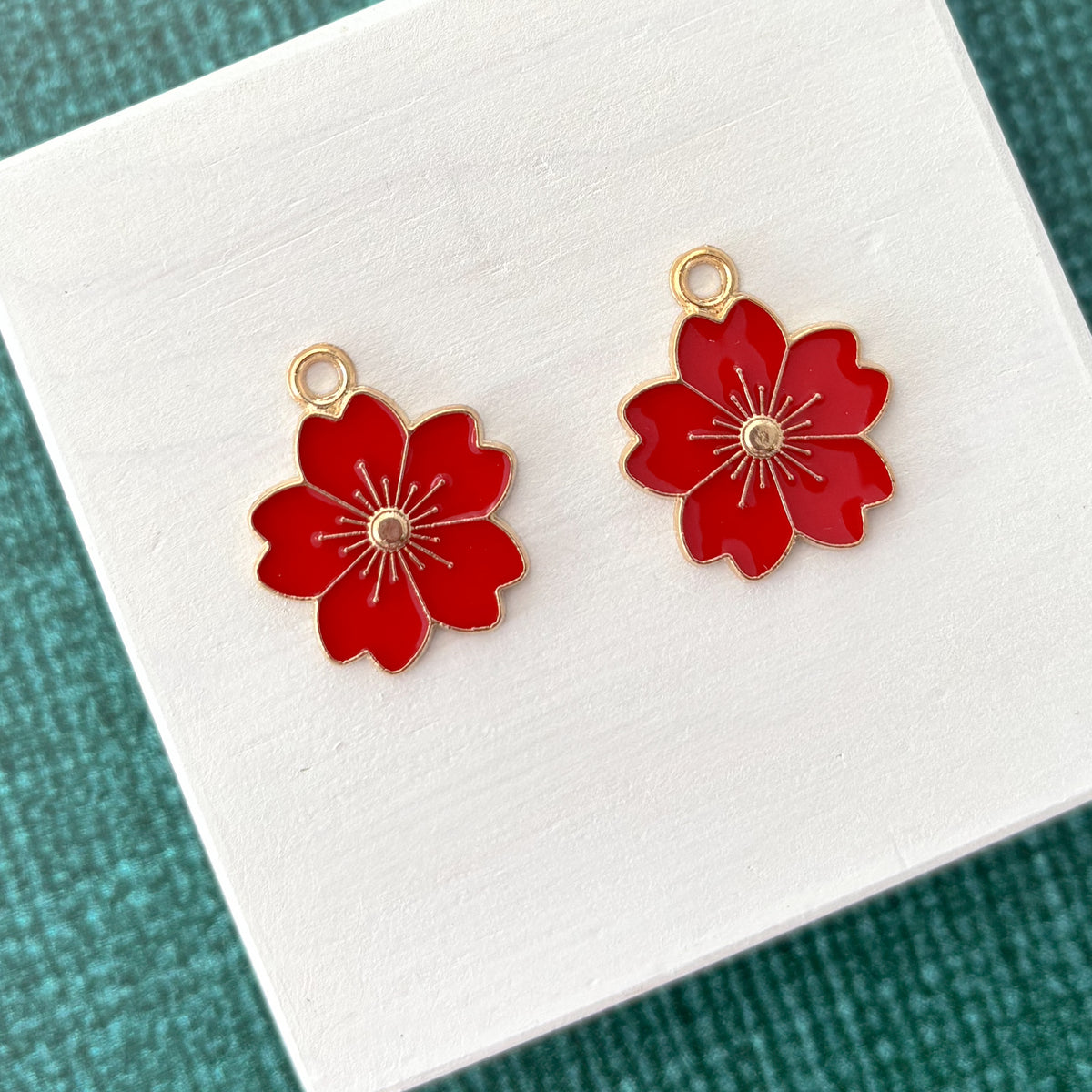 Red Hibiscus Flower Gold-Plated Enamel Charms, 10 Pieces, Warehouse #59