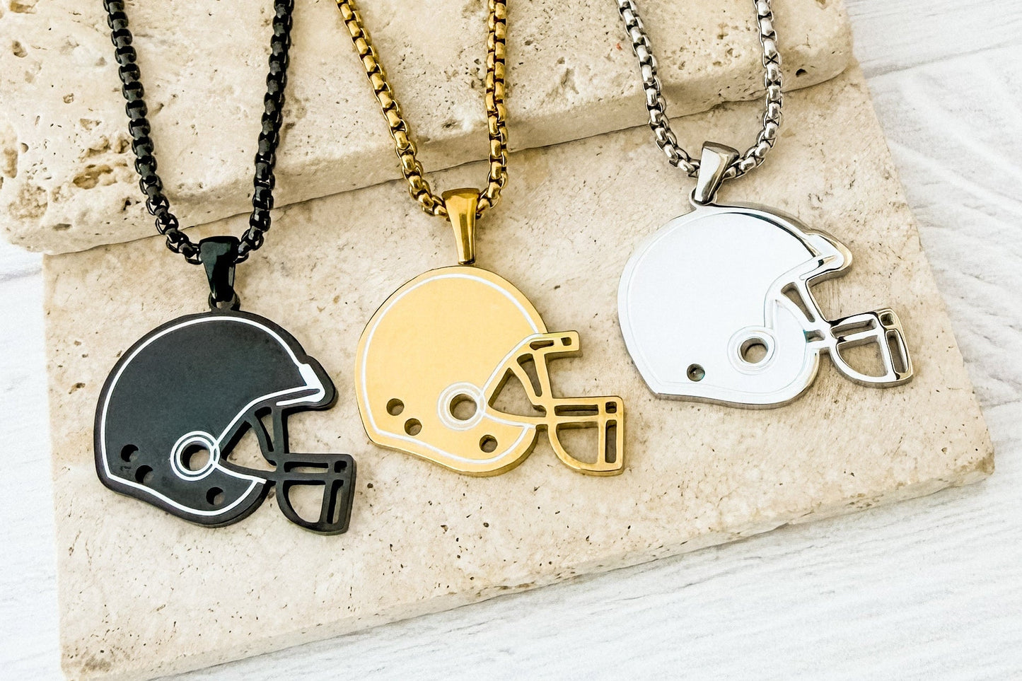 Men's Football Helmet Necklace (Silver, Gold, or Black), 1 Total, Metal Blank #277
