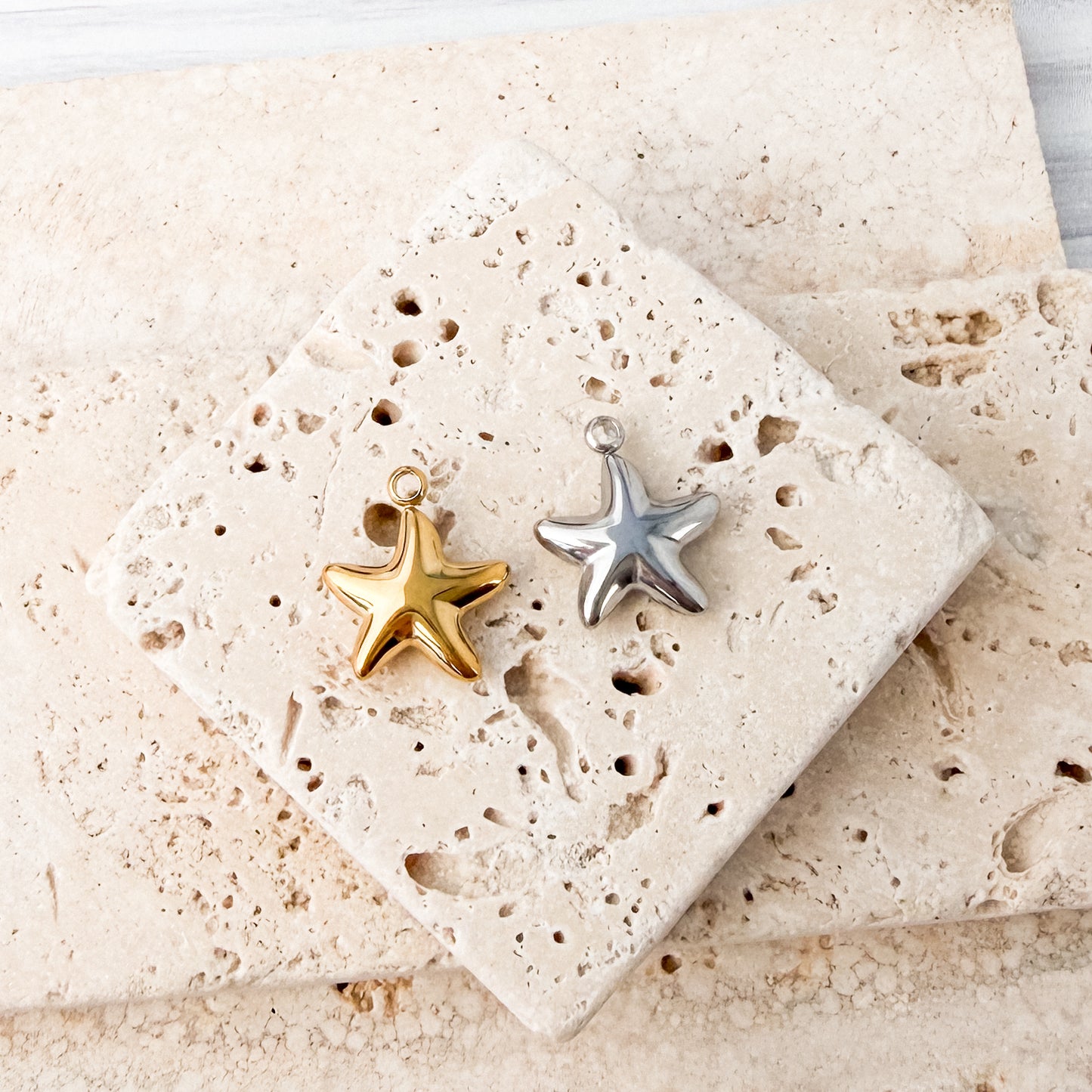 Starfish Stainless Steel Charm (Silver or Gold), 10 Pieces, Charm #122
