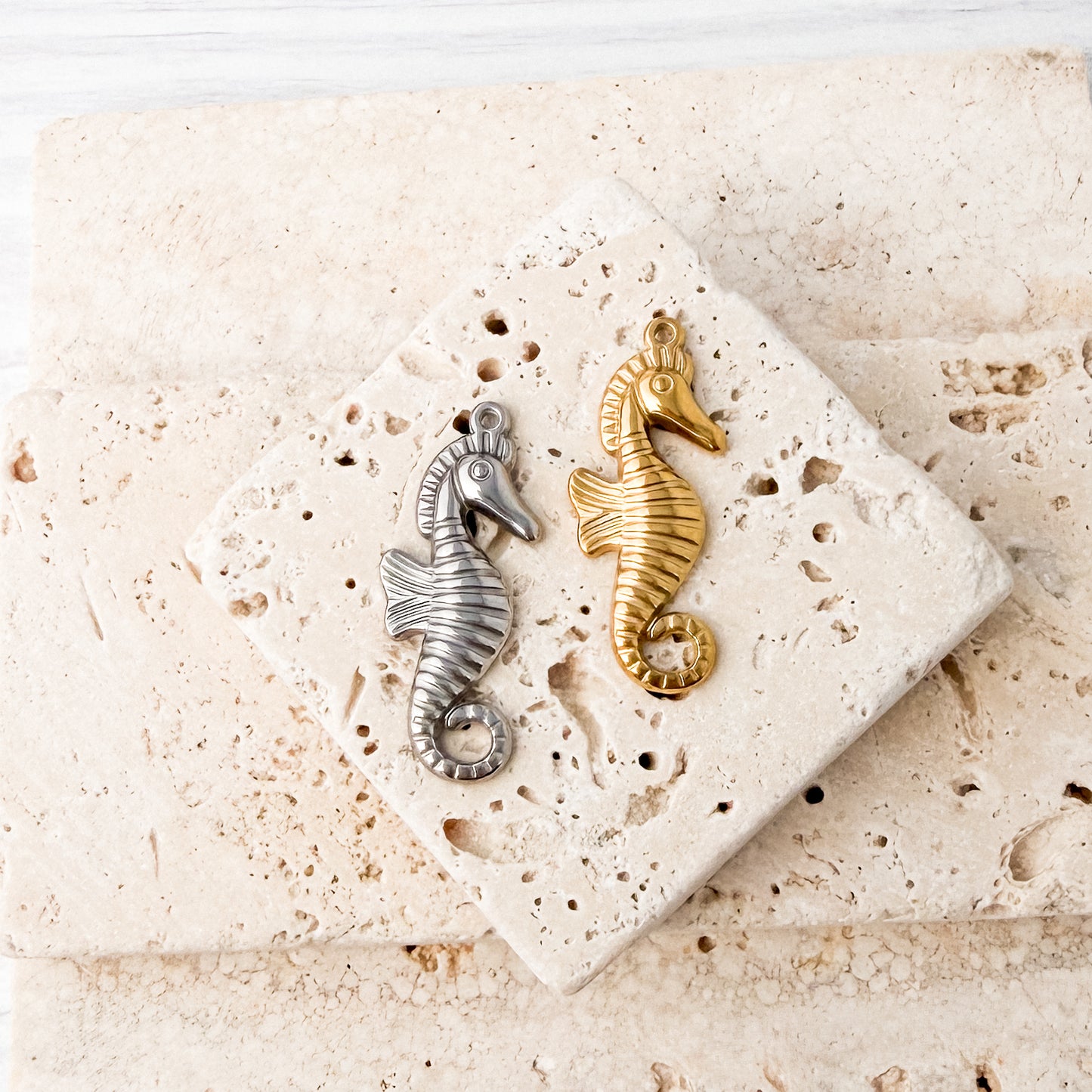 Seahorse Stainless Steel Charm (Silver or Gold), 10 Pieces, Charm #121