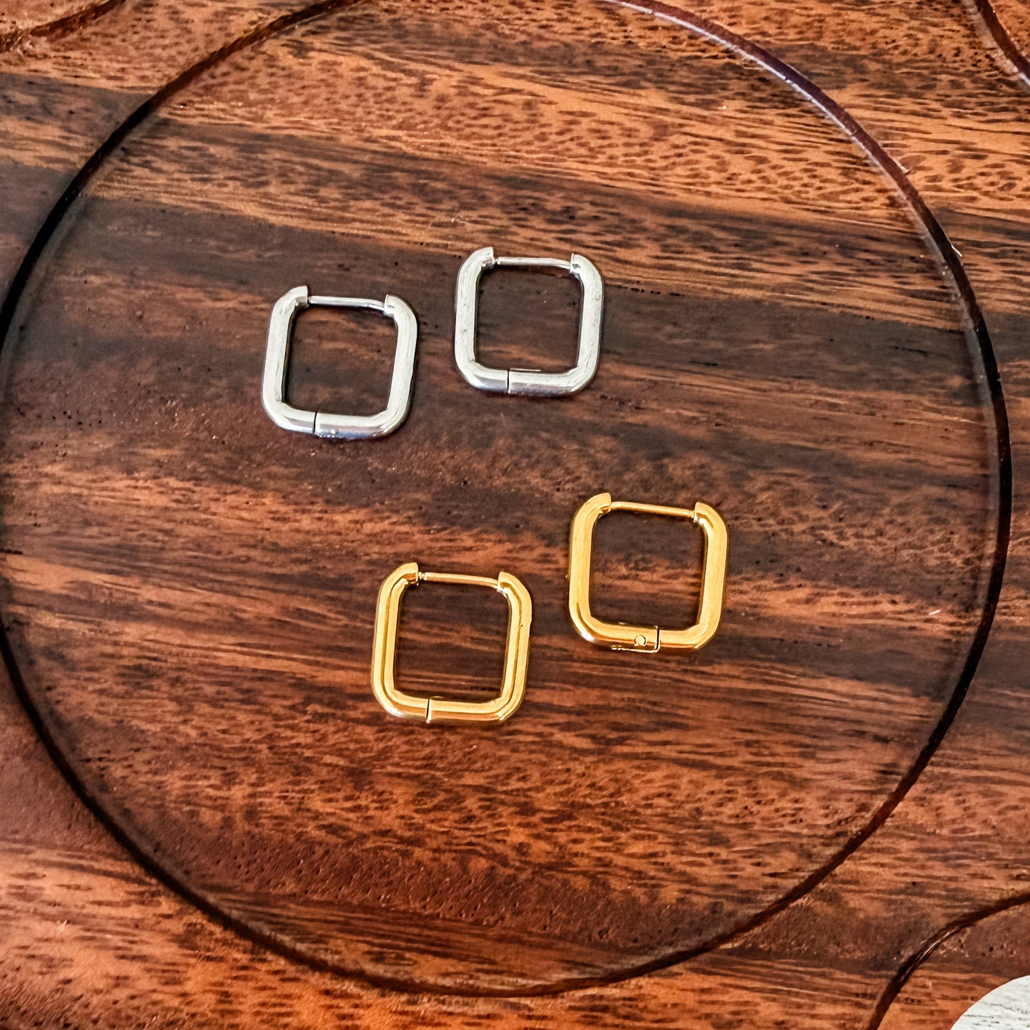 Square Stainless Steel Huggie Without Loop (Choose Silver or Gold), 10 Pieces, Hoop #9