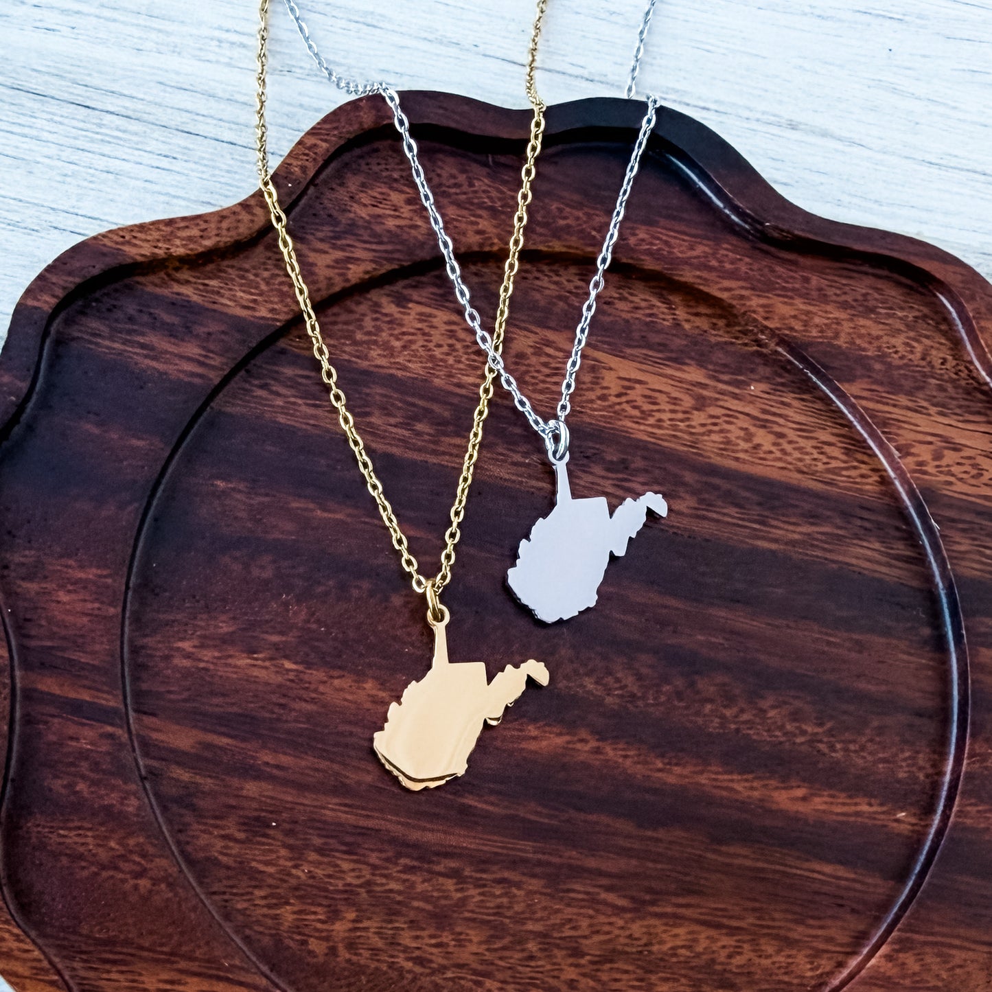 West Virginia Pendant Necklace (Silver or Gold), 1 Total, Metal Blank #225