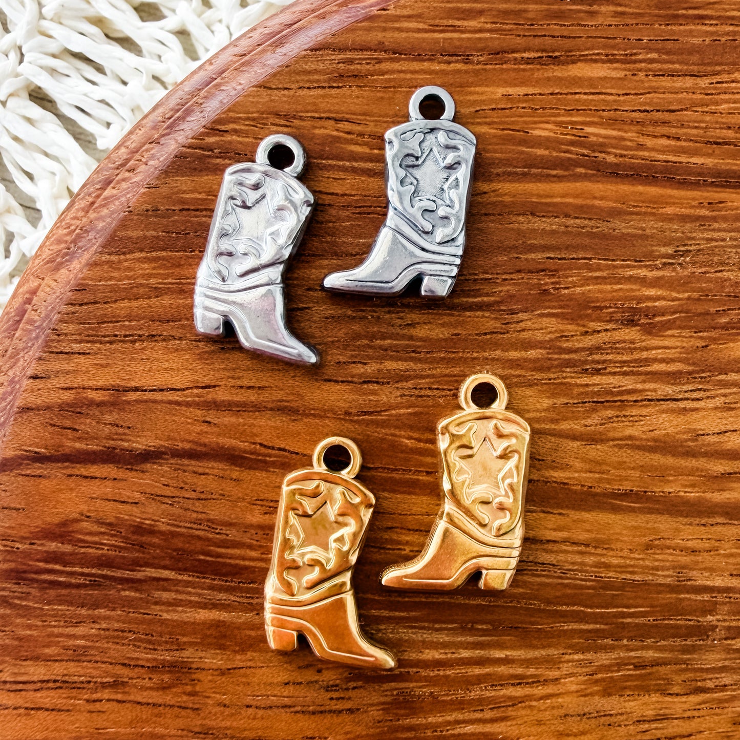 Small Cowboy Boot Stainless Steel Charm (Silver or Gold), 10 Pieces, Charm #9