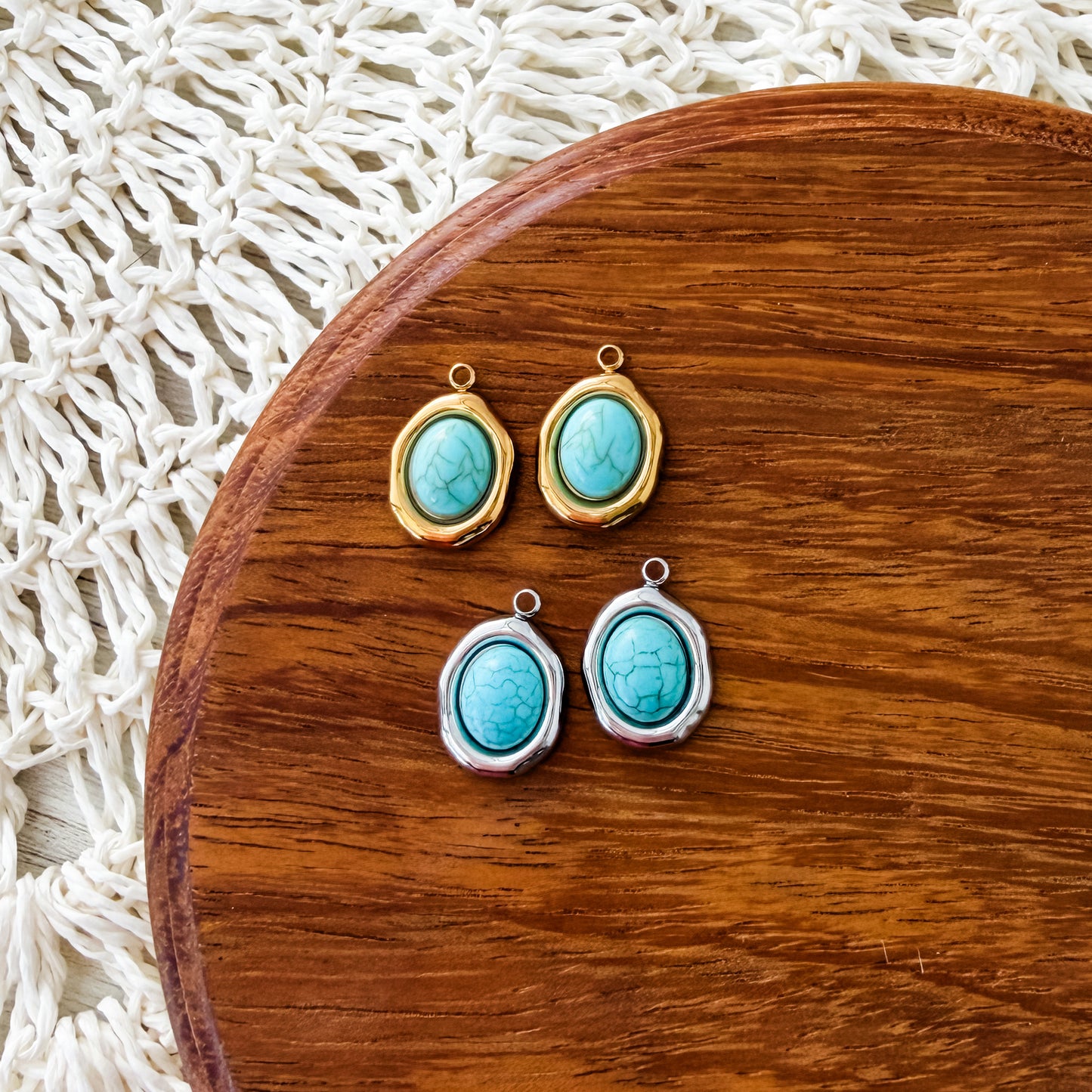 Turquoise Oval Stainless Steel Charm (Silver or Gold), 10 Pieces, Charm #6