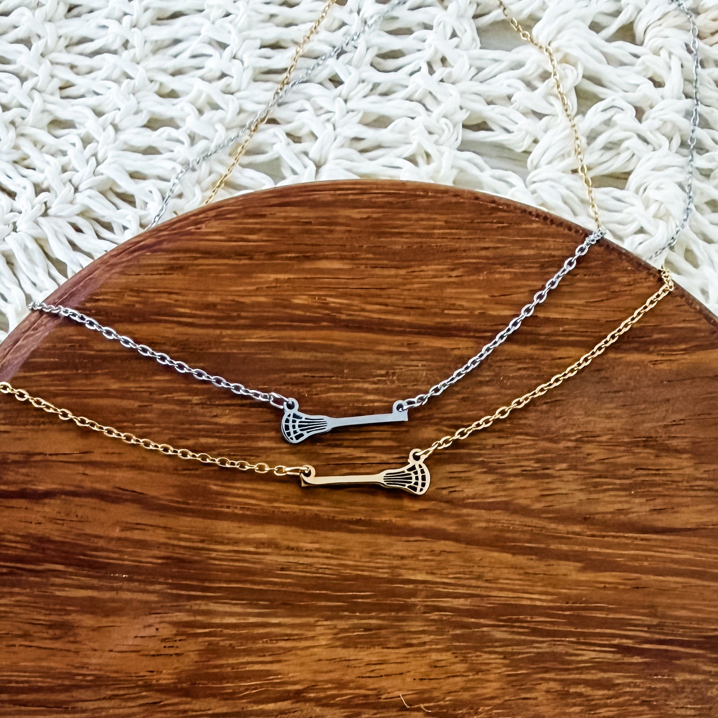 Tiny Lacrosse Necklace (Silver or Gold), 1 Total, Metal Blank #231
