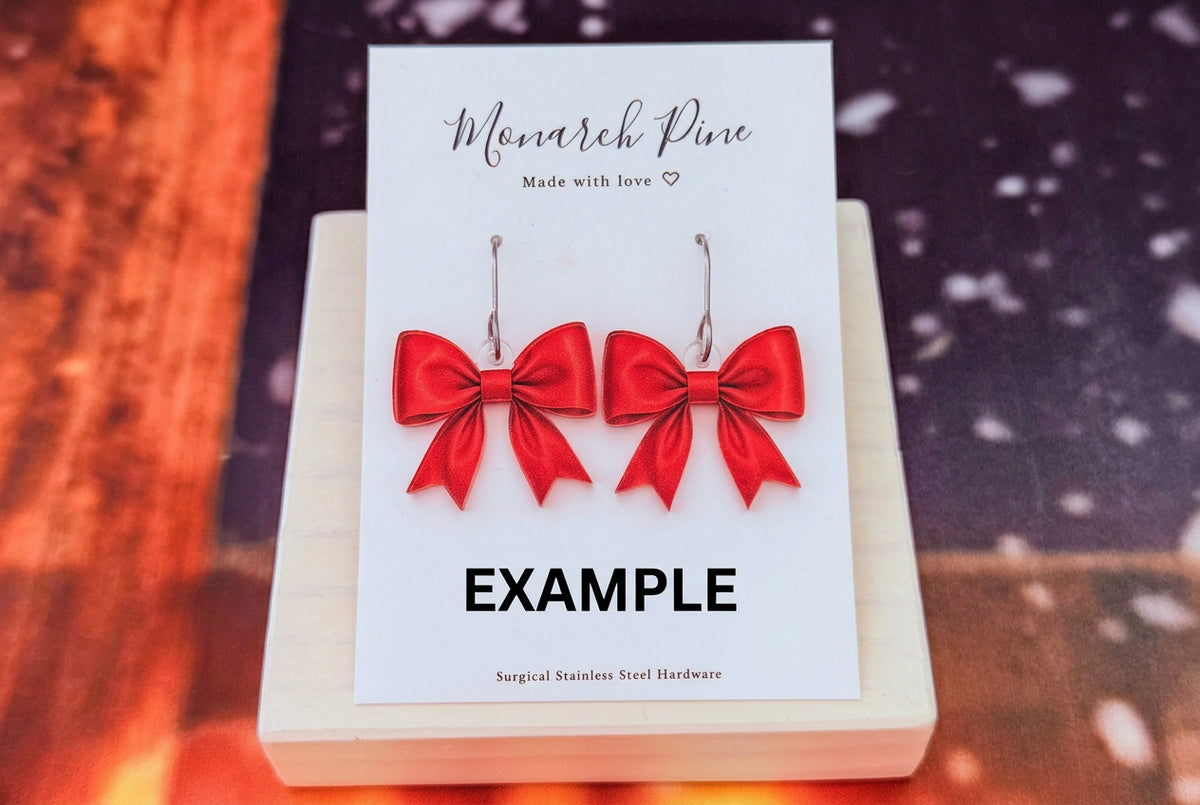 Petite Holiday Red Bow Earring Blank (1 Pair), Acrylic Print & Cut, Laser Blank #123
