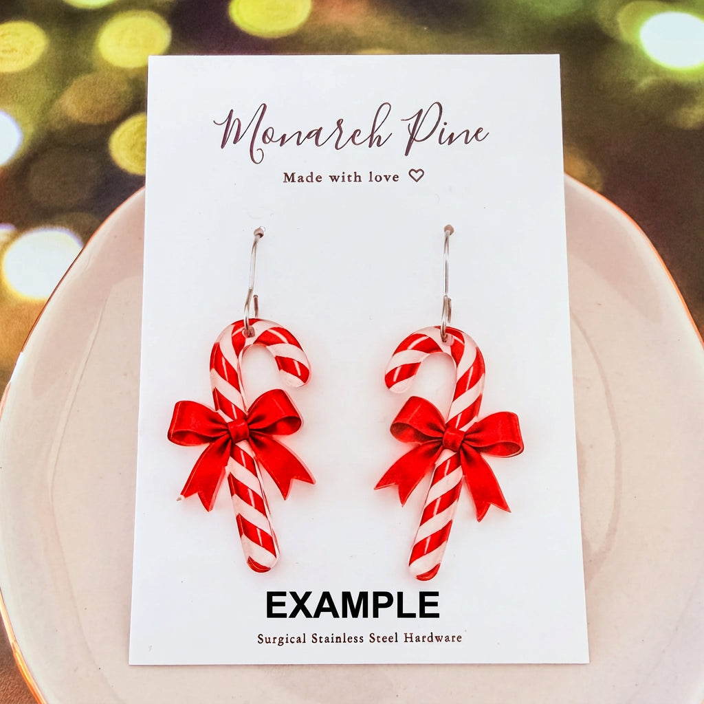 Red Classic Candy Cane Earring Blank (1 Pair), Acrylic Print & Cut, Laser Blank #124