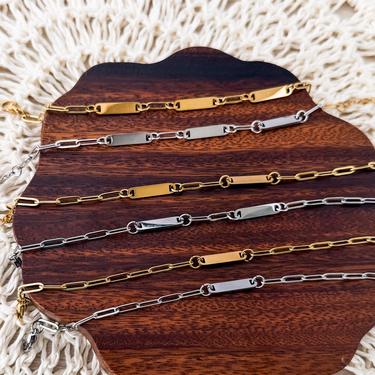 Small Oval Bar Paperclip Bracelet (1, 2, or 3 Bars), 1 Necklace Total, Metal Blank #238